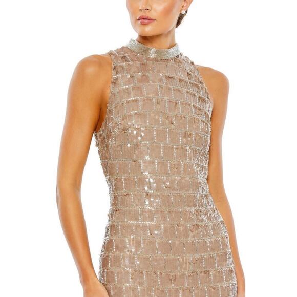 Mac Duggal Taupe Sequined High Neck Sleeveless Column Gown 10 NWT - Picture 5 of 5